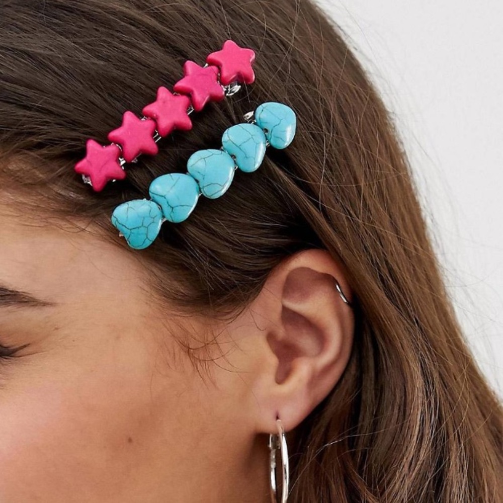 Heart and star beaded hair clip